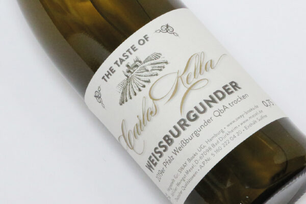 The Taste of Carlos Kella: Weissburgunder 12,62 % VOL. / 6 x 0,75 Liter-Flasche im Versandkarton 2019er Pfalz Weißburgunder QbA trocken