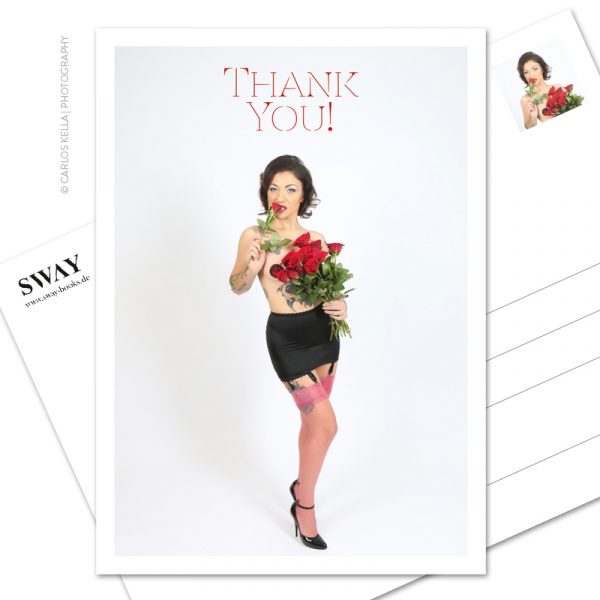 Postkarte "Thank you!" – Ein kleines Dankeschön in Postkartenform. Model: Burlesque-Perfomer Artisia Starlight, Foto: Carlos Kella