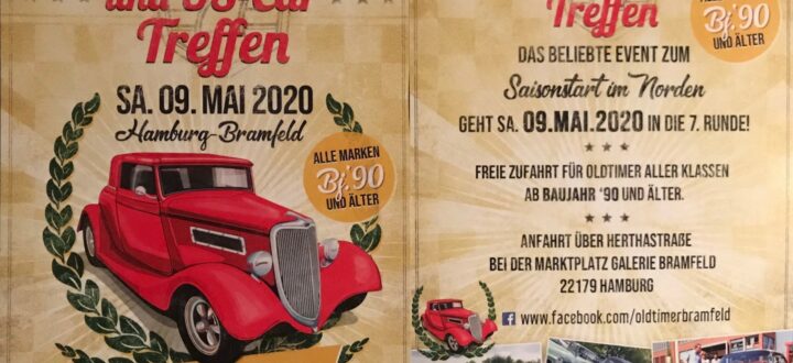 7. Oldtimer und US-Car Treffen Bramfeld am Samstag, den 09. Mai 2020. Der SWAY Books Verlag ist zusammen mit Antje Höhne von Kavaliere & Stadtschönheiten vor Ort.
