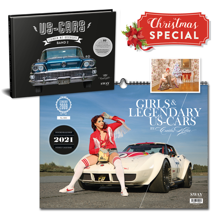 Das SWAY Books Christmas-Special 2020: Bestseller von Carlos Kella mit satten 10 Euro Ersparnis gegenüber dem Einzelkauf! US-Cars Bildband, Wandkalender 2021 und Weihnachts-Klappkarte mit Umschlag